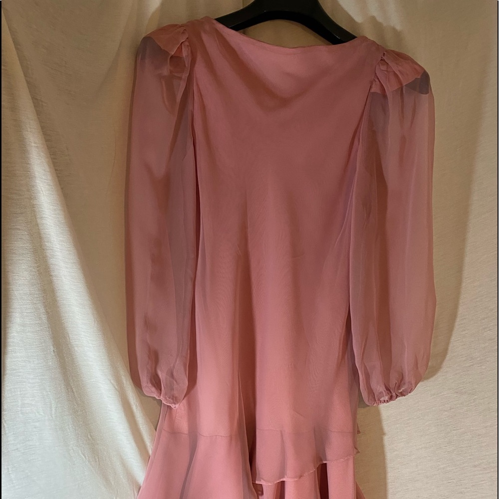 Dress Vintage Pink Chiffon 3 Tier Long Sleeves S